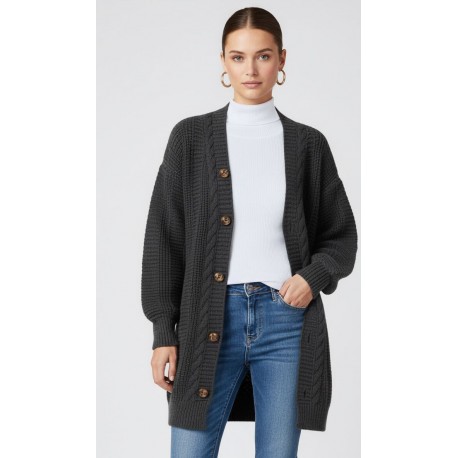 Cardigan en maille avec boutons-Gris