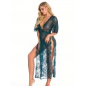 Nuisette longue en dentelle transparente