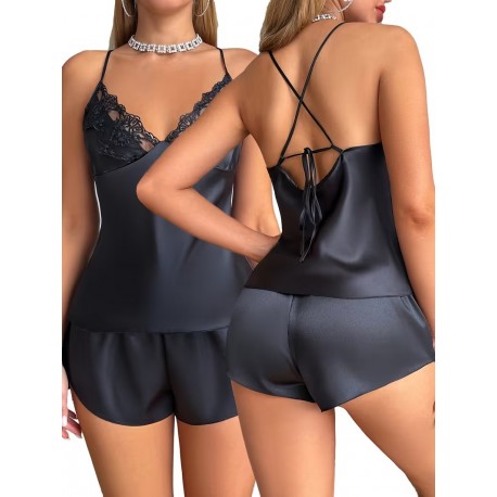 Ensemble pyjama short 2 pièces en satin