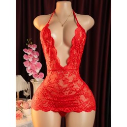 Nuisette sexy en dentelle avec string -rouge