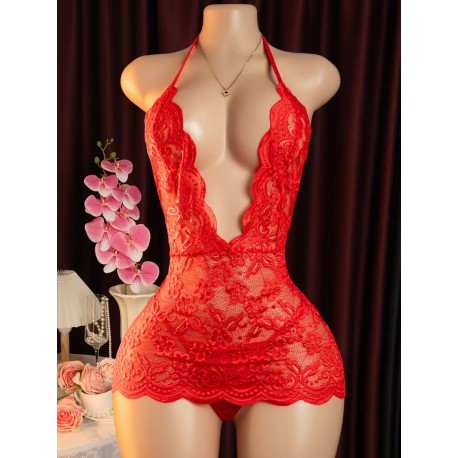 Nuisette sexy en dentelle avec string -rouge
