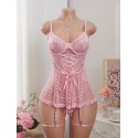 Lingerie sexy avec jarretiere -rose