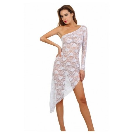 Robe bustier asymétrique en dentelle-Rouge