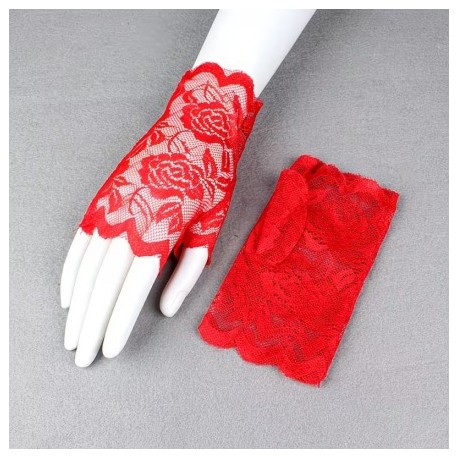 Gants en dentelle sans doigt-Noir
