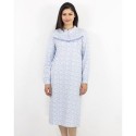 Chemise de nuit avec col et boutons 100% Coton -Bleu