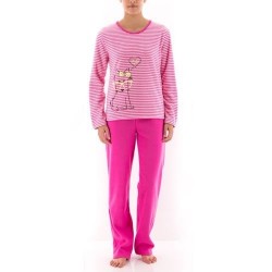 Pyjama long avec haut rayé imprimé - Fuchsia