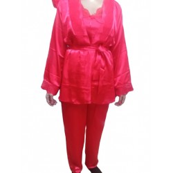 Pyjama 3 Pièces en satin-Rouge