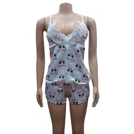Ensemble pyjama 2 pièces short en satin