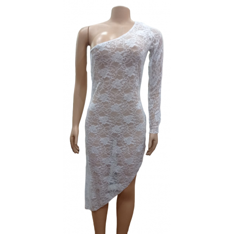 Robe bustier asymétrique en dentelle-Rouge